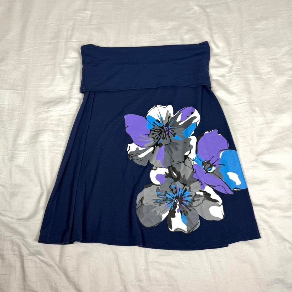 y2k Old Navy blue foldover skirt with flowers on them